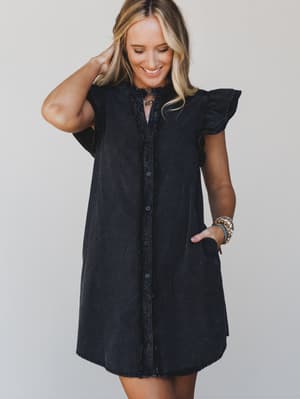 Ruffle Darling Dress - Black L / Black