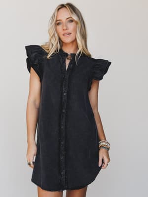 Ruffle Darling Dress - Black L / Black