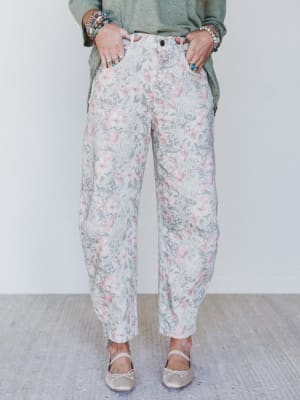Antoinette Barrel Jeans - Khaki Floral L / Khaki Floral