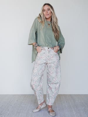 Antoinette Barrel Jeans - Khaki Floral L / Khaki Floral