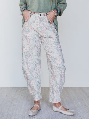 Antoinette Barrel Jeans - Khaki Floral L / Khaki Floral