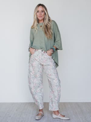 Antoinette Barrel Jeans - Khaki Floral L / Khaki Floral