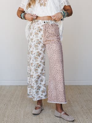 The Nest Ezra Mixed Print Wide Leg Jeans: undefined