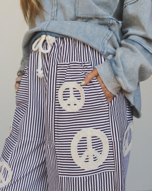 Peace Out Stripe Jeans - Burgundy L / Burgundy