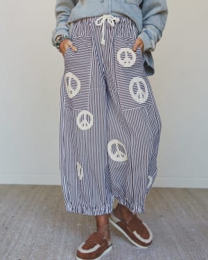 Peace Out Stripe Jeans - Burgundy L / Burgundy