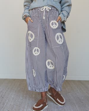 Peace Out Stripe Jeans - Burgundy L / Burgundy