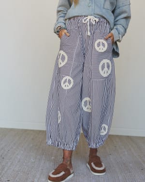 Peace Out Stripe Jeans - Burgundy L / Burgundy