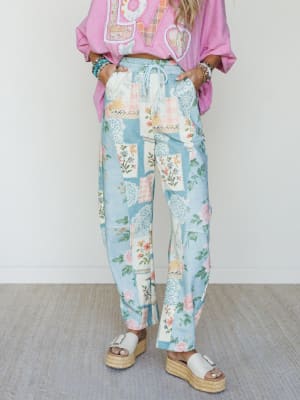 High Tea Garden Barrel Lounge Pants - Blue Combo L / Blue Combo