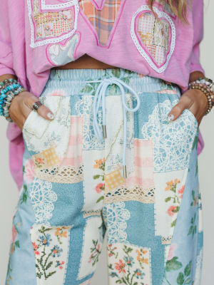 High Tea Garden Barrel Lounge Pants - Blue Combo L / Blue Combo