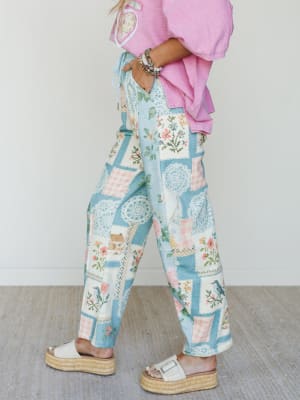 High Tea Garden Barrel Lounge Pants - Blue Combo L / Blue Combo