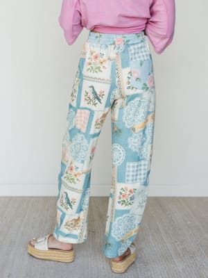 High Tea Garden Barrel Lounge Pants - Blue Combo L / Blue Combo