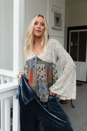 The Nest Brea Mixed Print Top: undefined