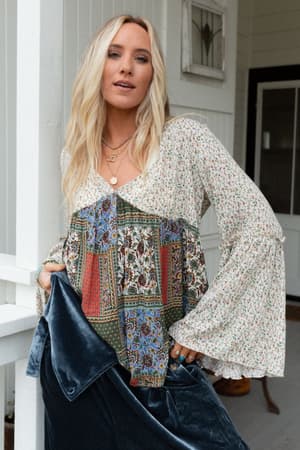 The Nest Brea Mixed Print Top: undefined