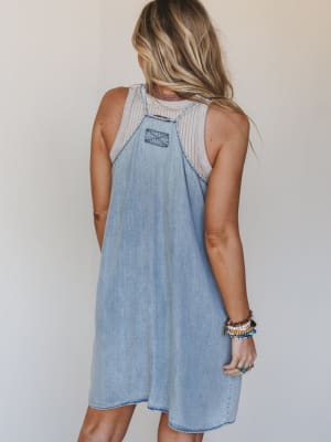 High Tide Pocketed Mini Dress - Light Denim L / Light Denim