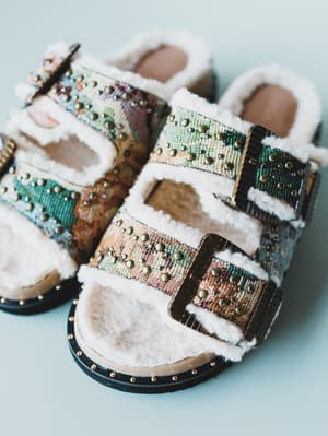 Gaylen Studded Buckle Fleece-lined Slides: undefined