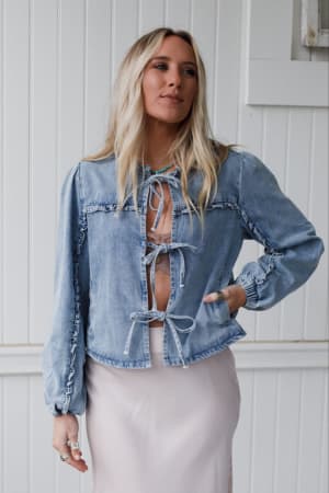 Adrian Tie Front Denim Jacket: undefined