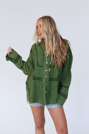 one-in-a-million-button-down-top-green/Green
