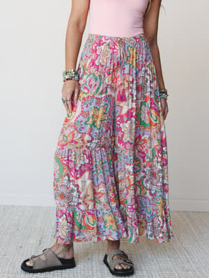 Floral Swirl Ruffled Pants: undefined