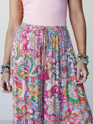 Floral Swirl Ruffled Pants - Grape Mist L / Grape Mist