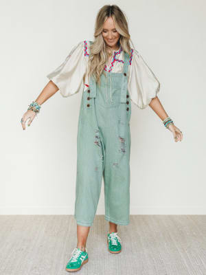 High Hopes Slouchy Denim Overalls - Sage L