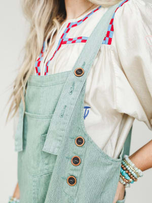 High Hopes Slouchy Denim Overalls - Sage L