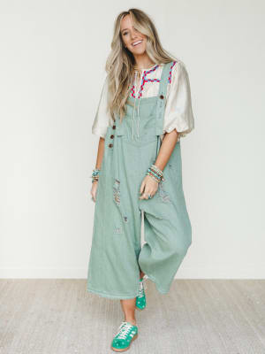 High Hopes Slouchy Denim Overalls - Sage L