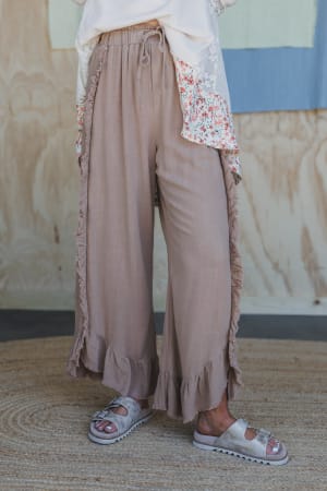 zhara-ruffle-hem-pants-mocha/Beige