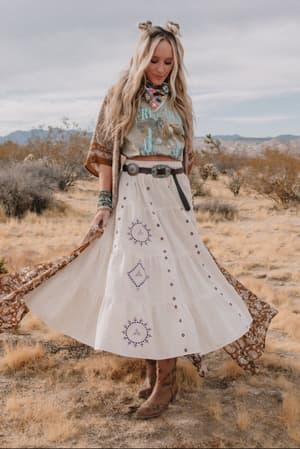 Larkspur Embroidered Maxi Skirt: undefined