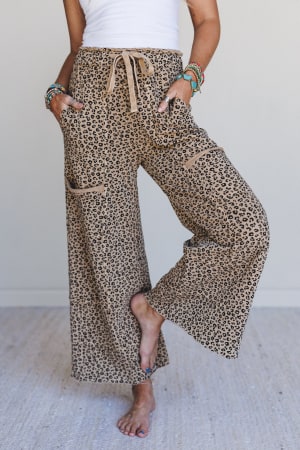 Lucky One Animal Print Wide Leg Pants: undefined