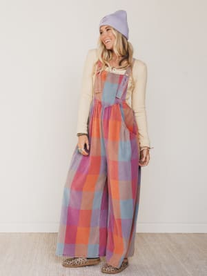 Delyah Plaid Pattern Overalls: undefined