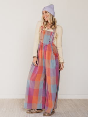 Delyah Plaid Pattern Overalls: undefined