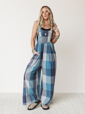 Delyah Plaid Pattern Overalls - Denim Mix S / Denim Mix
