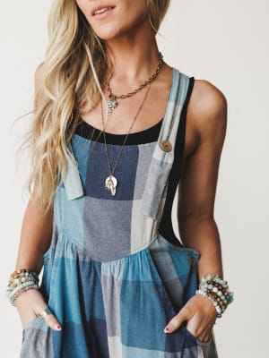Delyah Plaid Pattern Overalls - Denim Mix S / Denim Mix