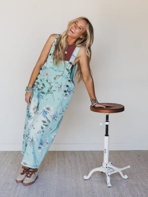 High Hopes Slouchy Denim Overalls- Mint M / Mint