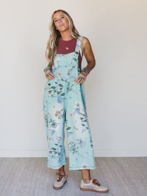 High Hopes Slouchy Denim Overalls- Mint M / Mint