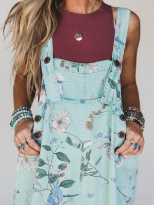High Hopes Slouchy Denim Overalls- Mint M / Mint