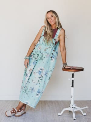 High Hopes Slouchy Denim Overalls- Mint M / Mint