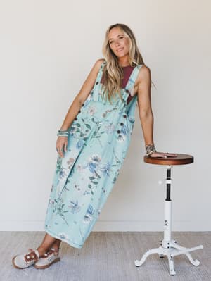 High Hopes Slouchy Denim Overalls- Mint M / Mint