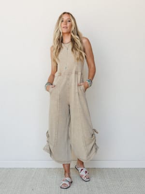 Turning Point Washed Cargo Jumpsuit - Latte S / Latte