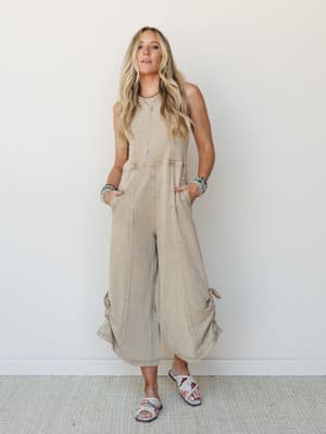 Turning Point Washed Cargo Jumpsuit - Latte S / Latte