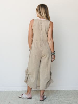 Turning Point Washed Cargo Jumpsuit - Latte S / Latte