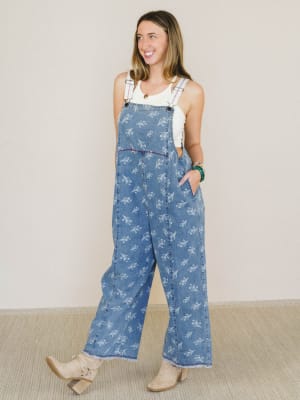 Floral Frenzy Jumpsuit - Washed Denim S / Washed Denim