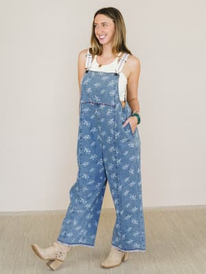Floral Frenzy Jumpsuit - Washed Denim S / Washed Denim
