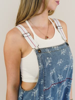 Floral Frenzy Jumpsuit - Washed Denim S / Washed Denim