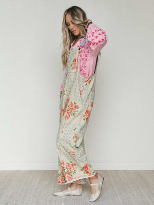 Whimsy Flower Overalls - Khaki L / Khaki