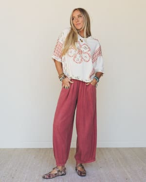 Pure Soul Linen Pants - Boho Red L / Boho Red