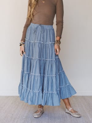 Polka Dot Darling Maxi Skirt - Denim L / Denim