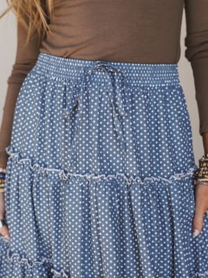 Polka Dot Darling Maxi Skirt - Denim L / Denim