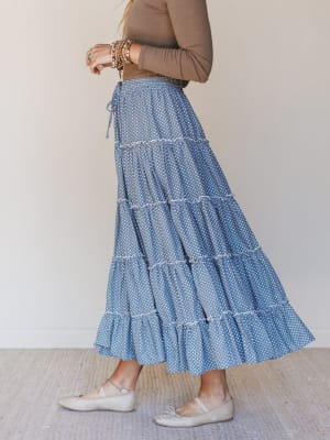 Polka Dot Darling Maxi Skirt - Denim L / Denim