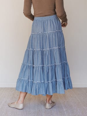 Polka Dot Darling Maxi Skirt - Denim L / Denim